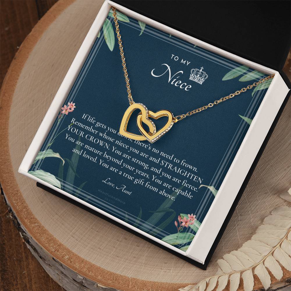 To My Niece Straighten Your Crown Necklace Aunt Niece Necklace Niece Birthday Gift Niece Graduation Gift Interlocking Hearts Necklace