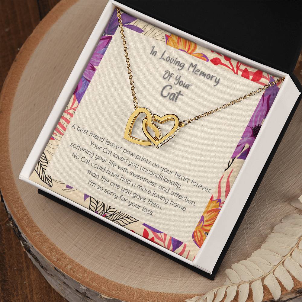 Loss Of Cat - In Loving Memory Of Your Best Friend - Connected Hearts Forever Necklace Interlocking Hearts Necklace
