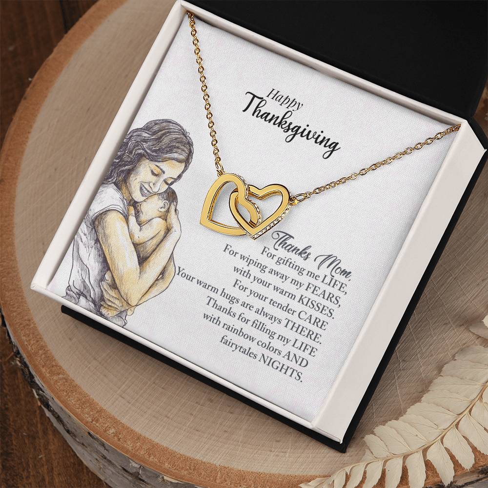 Happy Thanksgiving Mom Interlocking Hearts Necklace