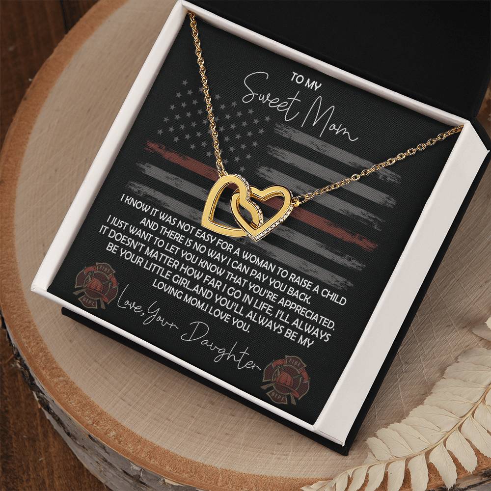 Firefighter Mom Necklace From Daughter - Fire Mom Gift From Daughter Interlocking Hearts Necklace