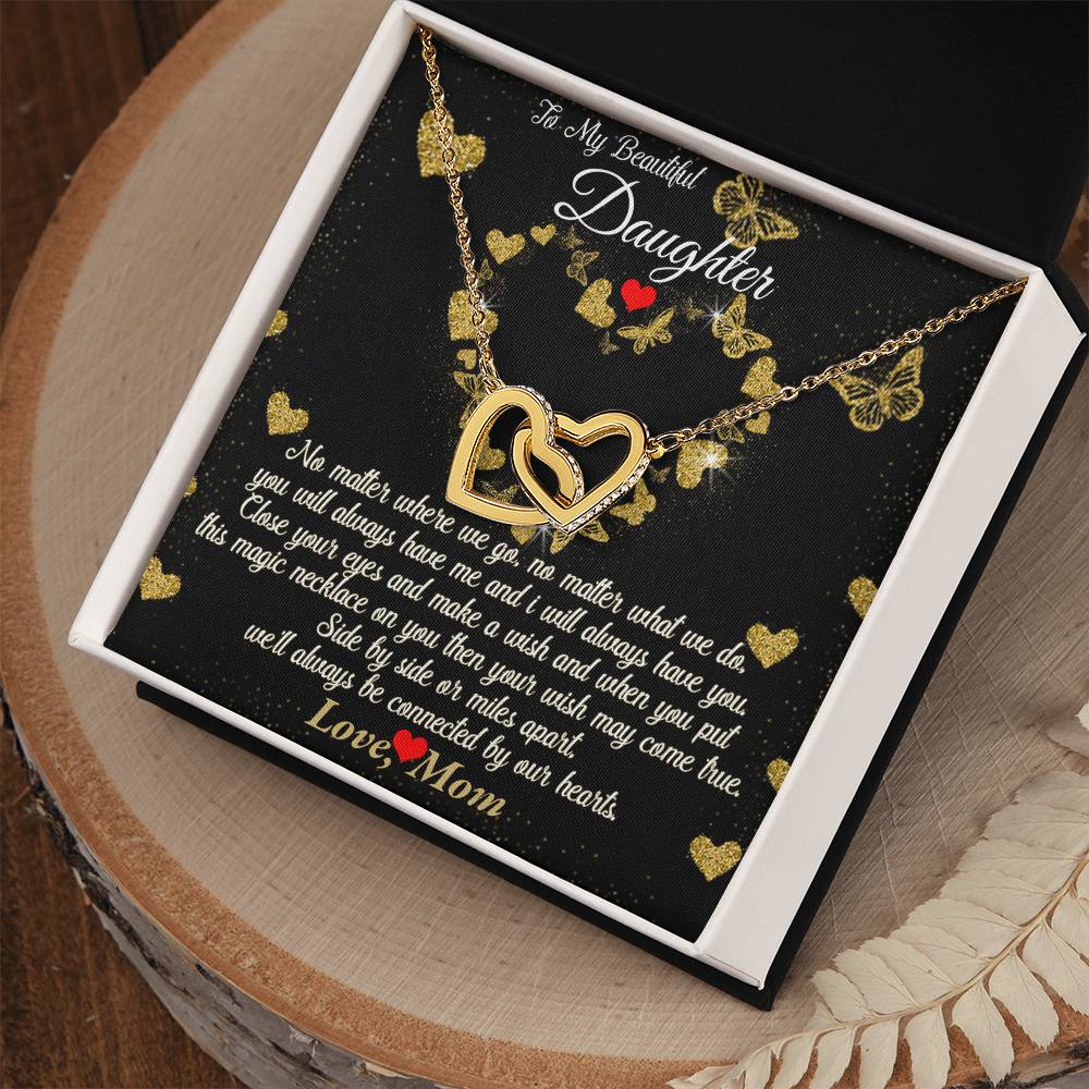 Connected By Our Hearts - To My Daughter Joined Hearts Necklace Interlocking Hearts Necklace