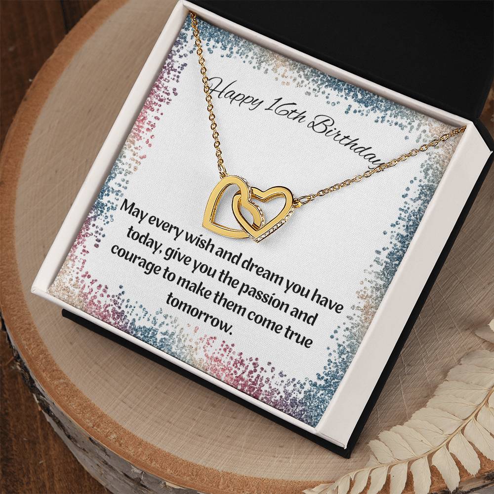 16Th Birthday-Rainbow Sparkle-Daughter Granddaughter Sister Interlocking Hearts Necklace