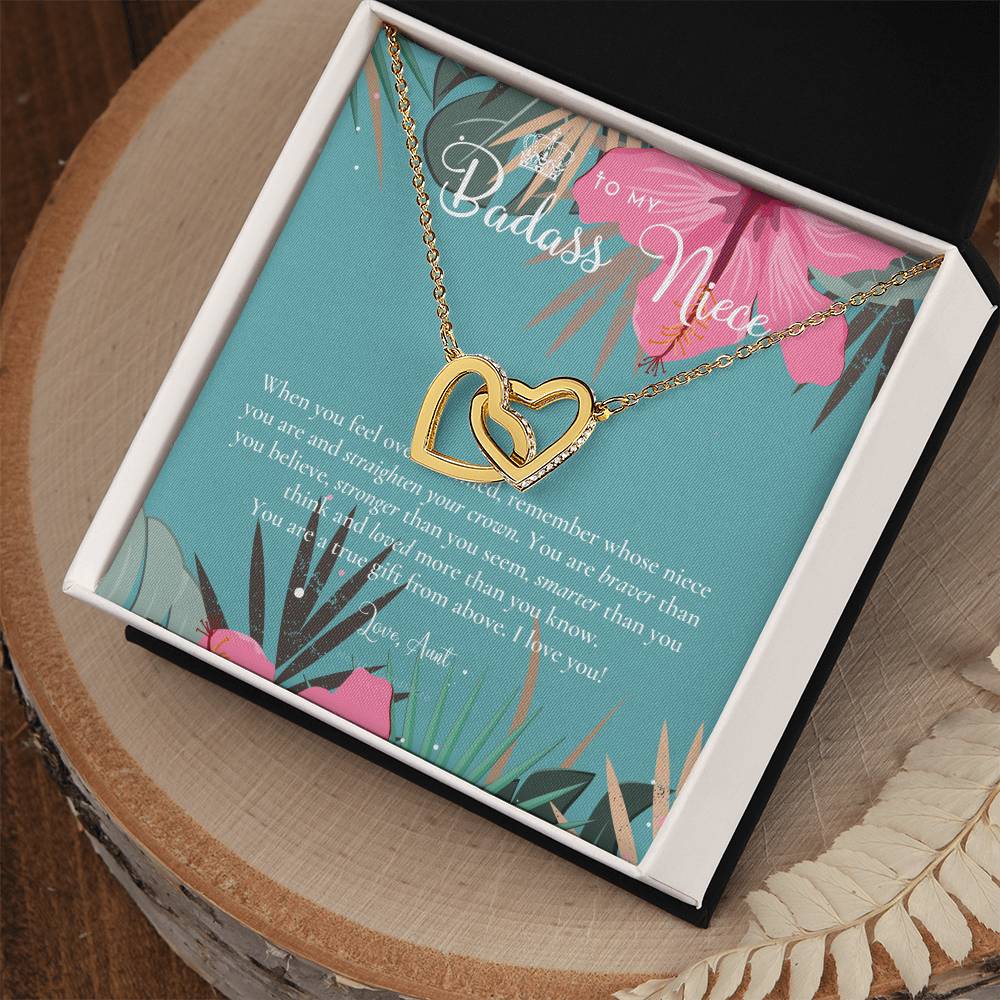 To My Badass Niece Straighten Your Crown Necklace Aunt Niece Necklace Niece Birthday Gift Niece Graduation Gift Interlocking Hearts Necklace