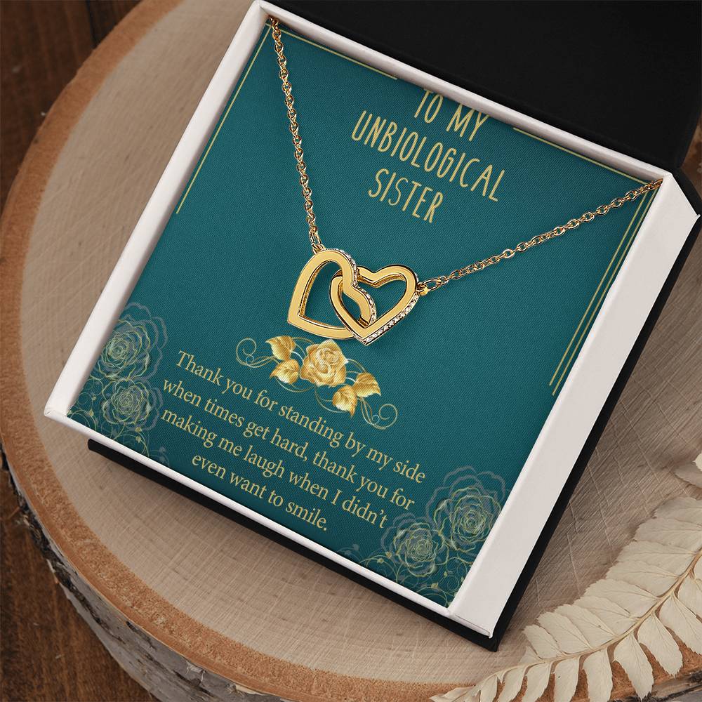 To My Unbiological Sister Interlocking Hearts Necklace Message Card