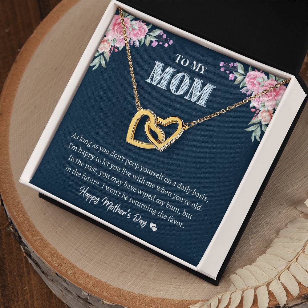 To My Mom - Don'T Poop Yourself - Interlocking Heart Necklace Interlocking Hearts Necklace