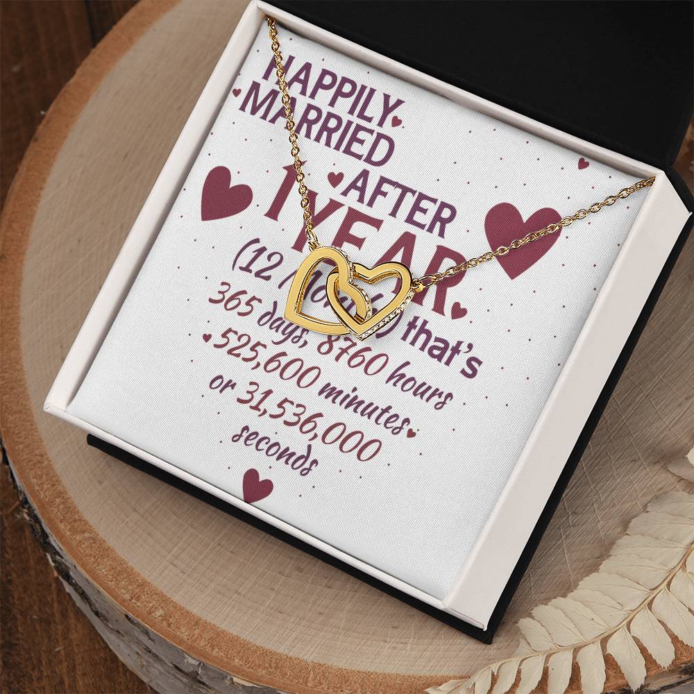 1 Year Anniversary Married Hanging Heart Sign Keepsake Interlocking Hearts Necklace