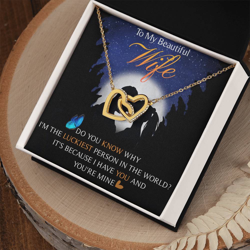 To My Beautiful Wife Interlocking Hearts Necklace Message Card