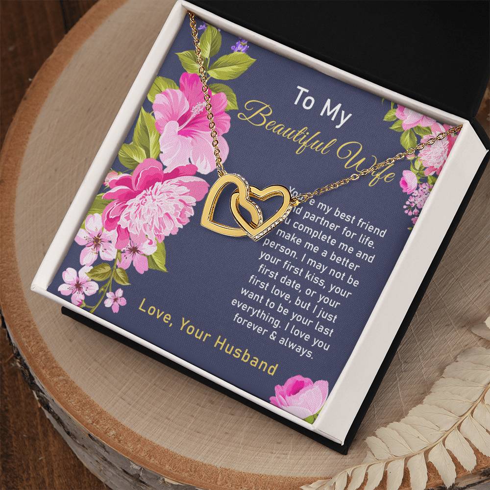 To My Beautiful Wife Interlocking Hearts Necklace
