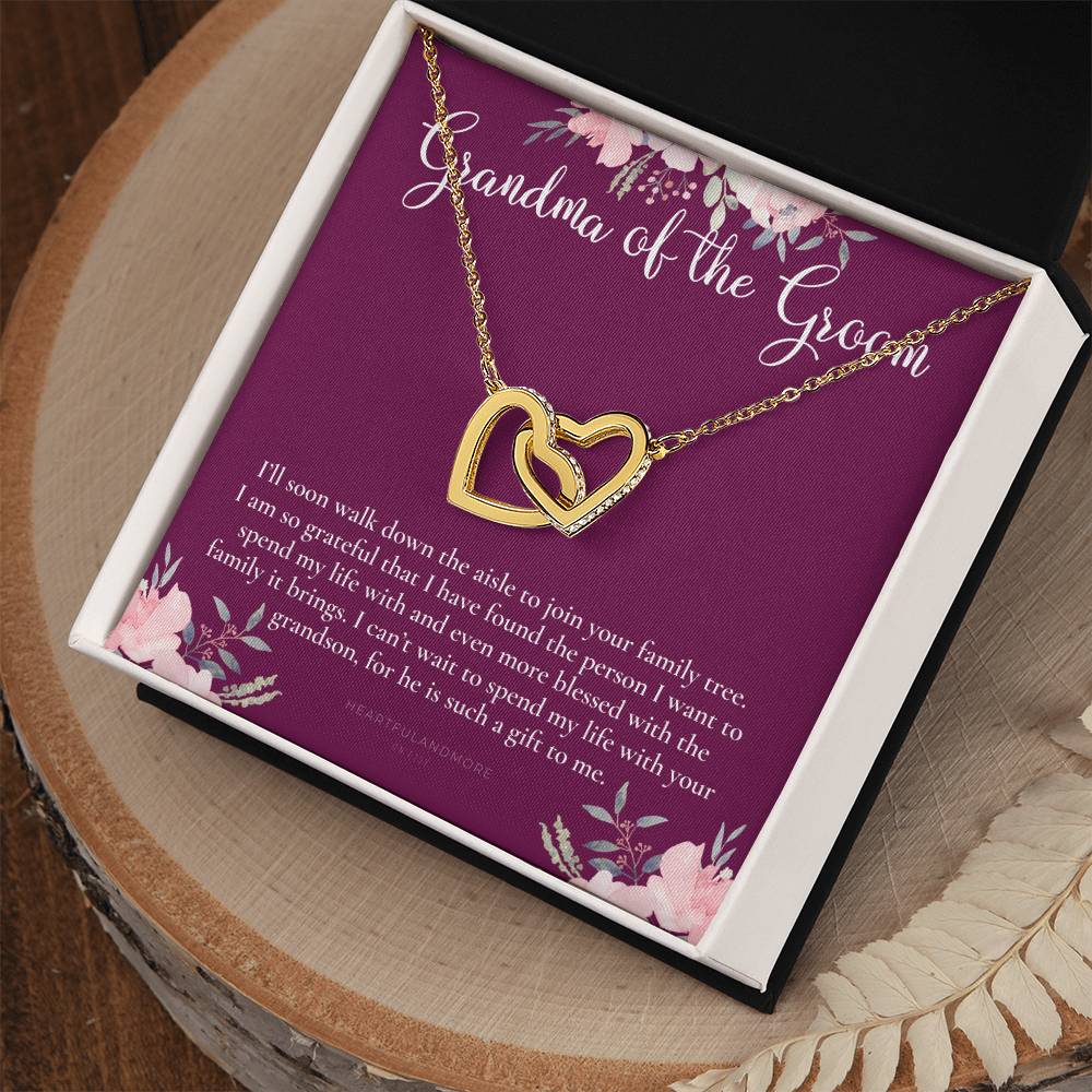 Grandmother Of The Groom Gift Necklace Grandma Wedding Gift Nana Bridal Shower Rehearsal Dinner Thank You Gift Interlocking Hearts Necklace