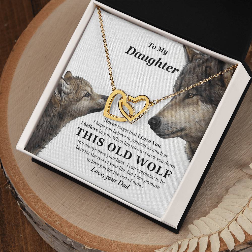 My Daughter This Old Wolf Will Always Have Your Back Interlocking Hearts Necklace