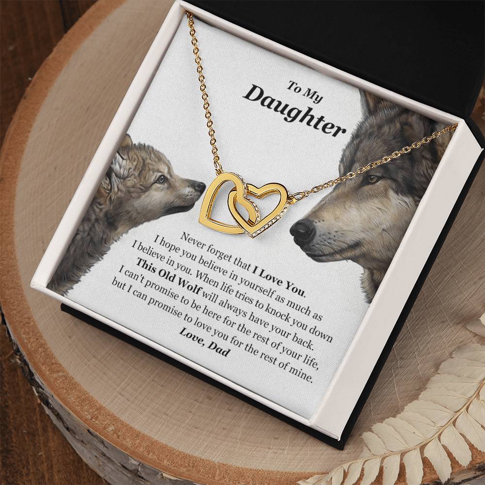 My Daughter This Old Wolf Will Always Have Your Back Interlocking Hearts Necklace
