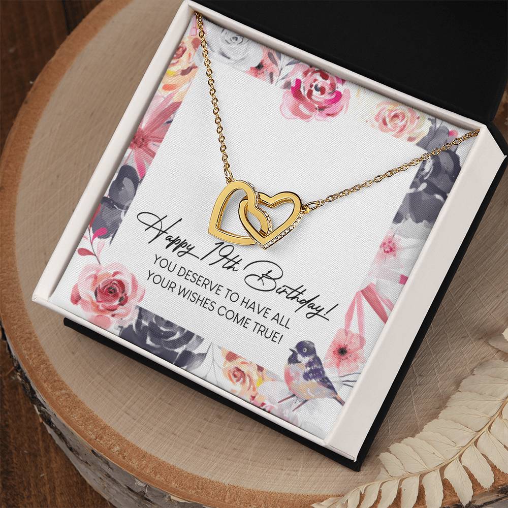 Happy 19Th Birthday Interlocking Hearts Necklace Message Card