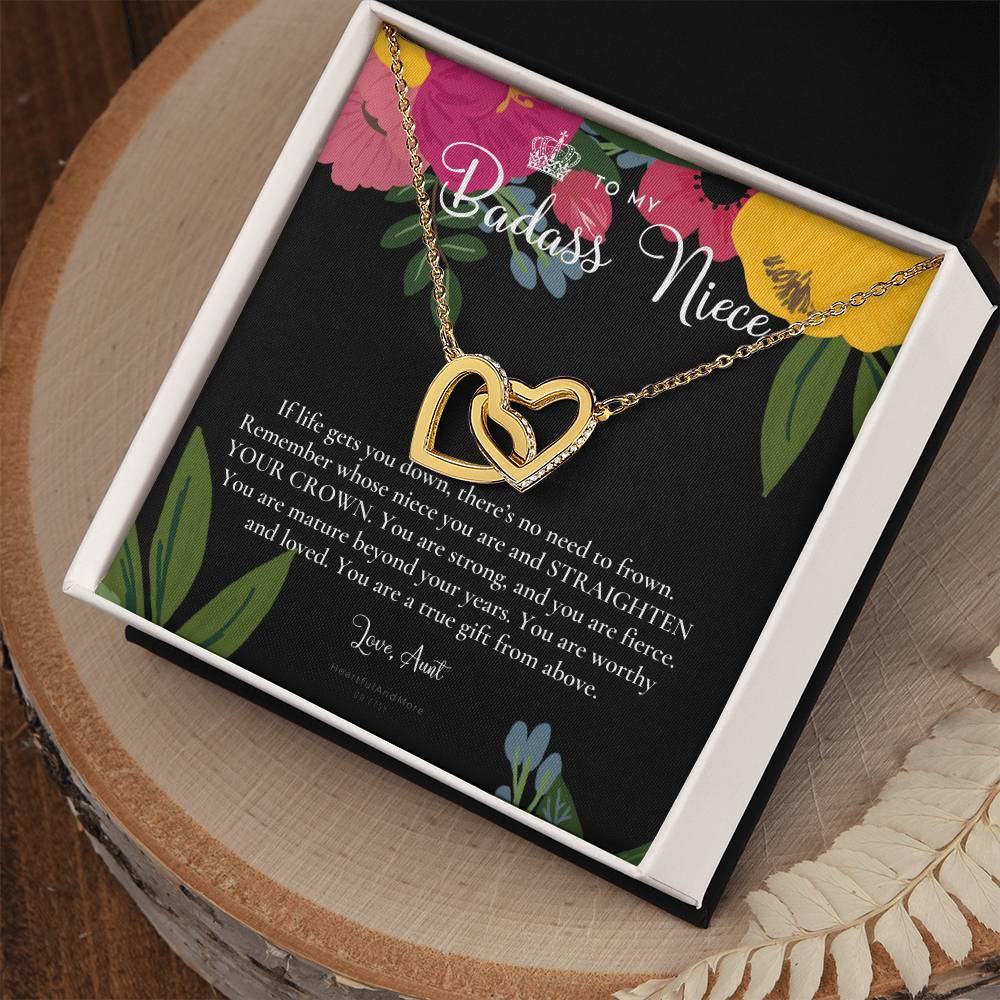 To My Badass Niece Straighten Your Crown Necklace Aunt Niece Necklace Niece Birthday Gift Niece Graduation Gift Interlocking Hearts Necklace