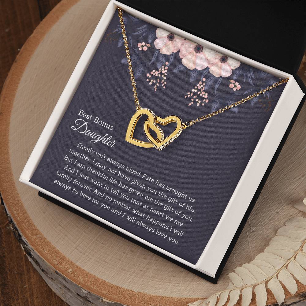 Bonus Daughter Gift Necklace Jewelry Handmade Usa Fate Has Brought Us Together Beautiful 14K Gold Forever Family Locked Hearts Interlocking Hearts Necklace