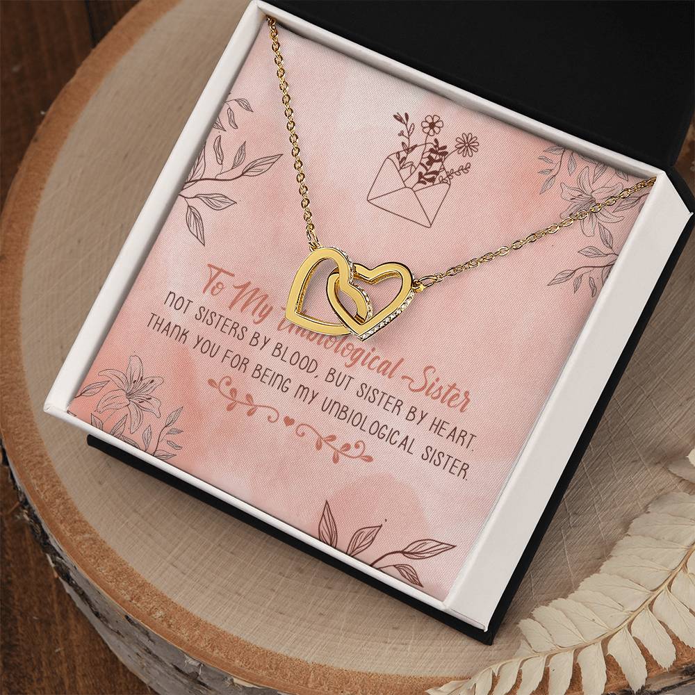 To My Unbiological Sister Interlocking Hearts Necklace Message Card