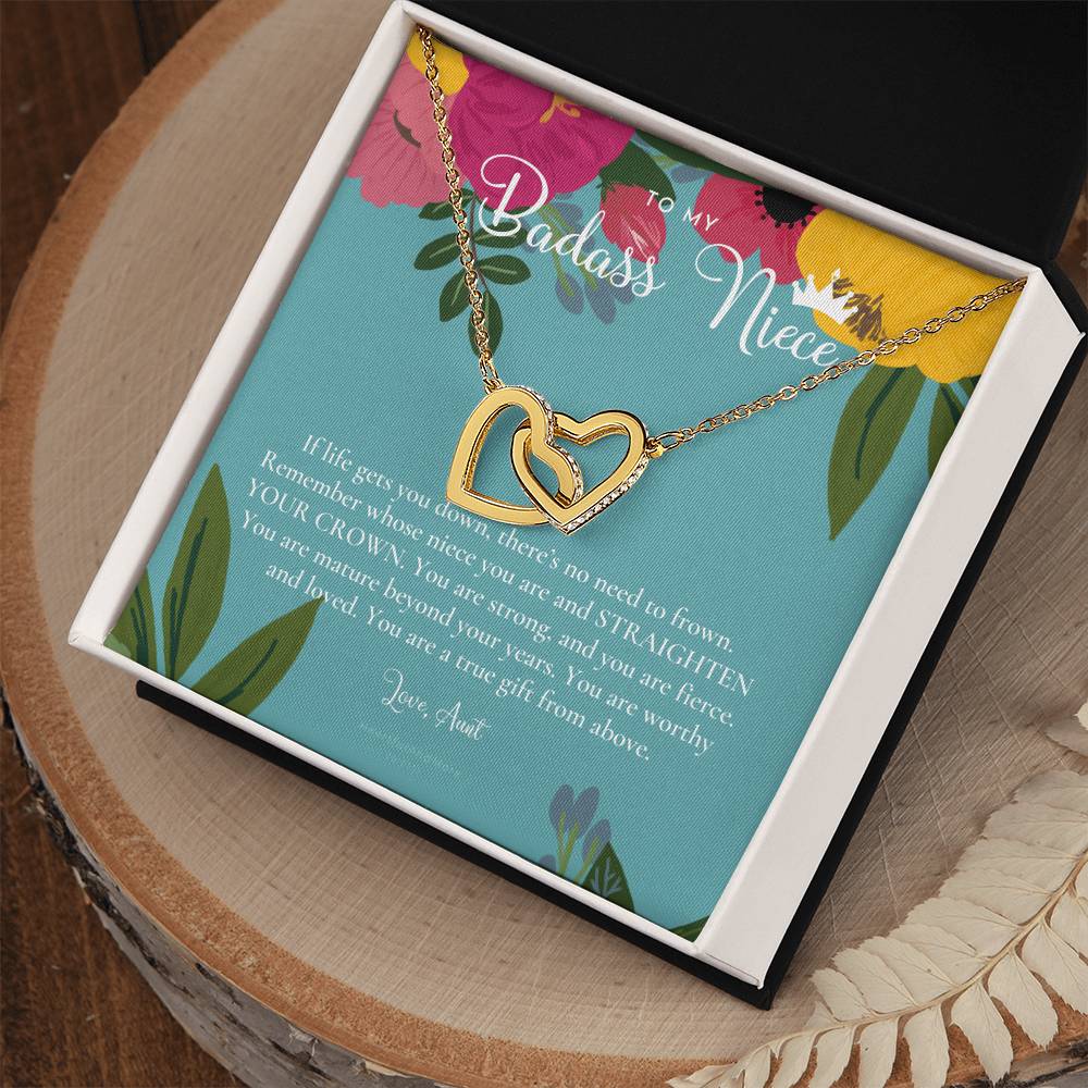 To My Badass Niece Straighten Your Crown Necklace Aunt Niece Necklace Niece Birthday Gift Niece Graduation Gift Interlocking Hearts Necklace