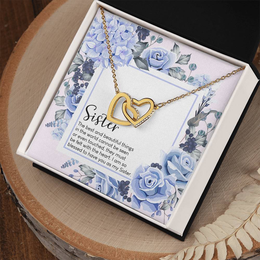 Sister The Best And Beautiful Things In The World Interlocking Hearts Necklace Birthday Gift