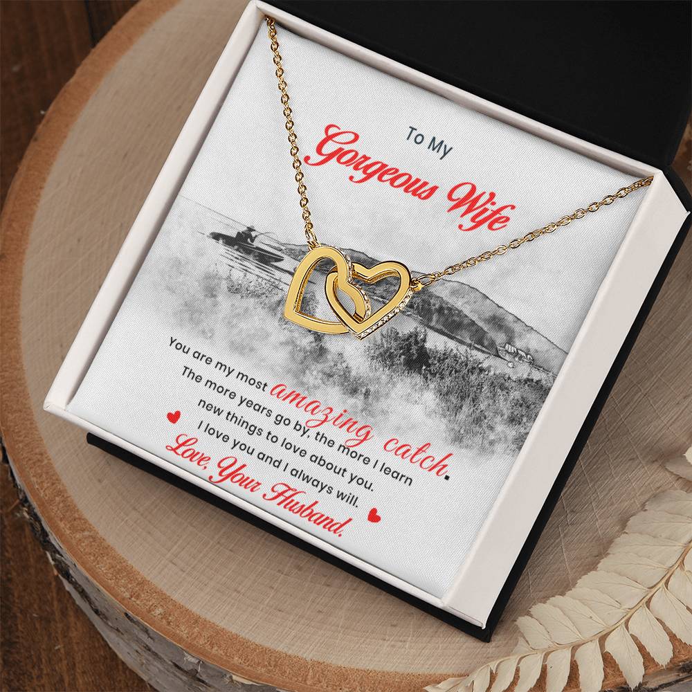 Gift For Wife From Fishing Husband Interlocking Hearts Necklace
