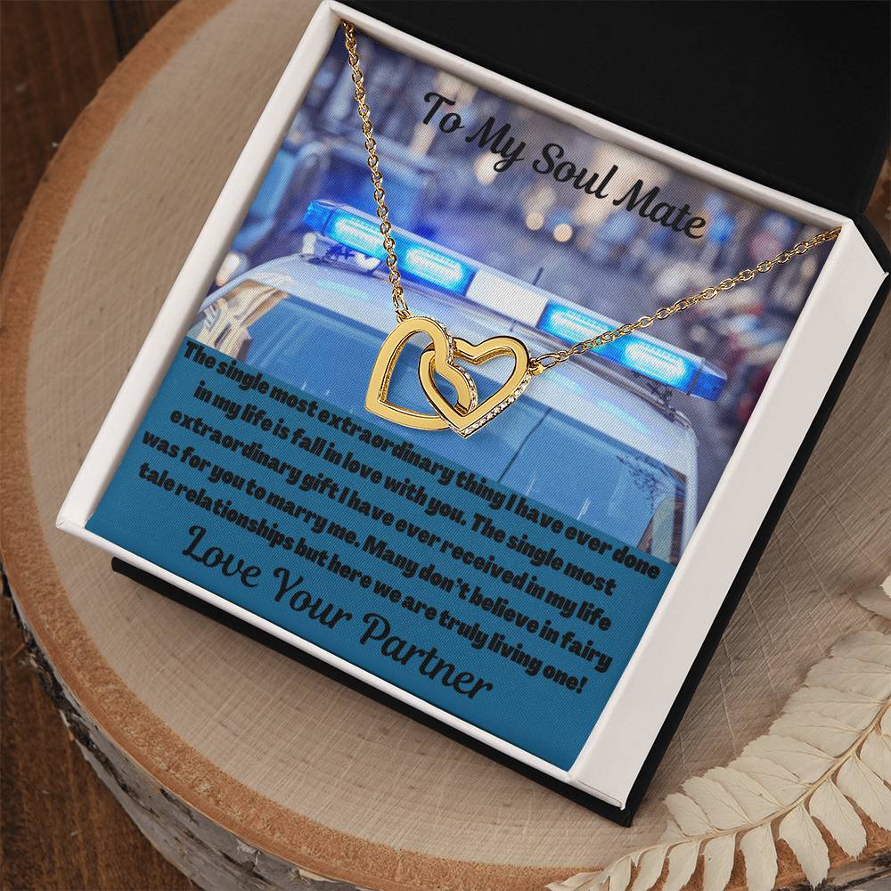 To My Soul Mate Police Partner Interlocking Hearts Necklace