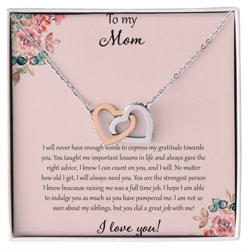 To My Mom I Will Never Have Enough Words - Pink Interlocking Hearts Necklace