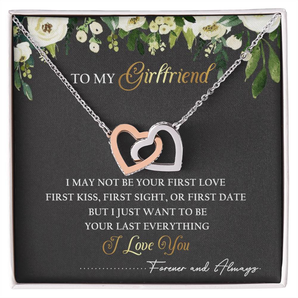 To My Girlfriend Interlocking Hearts Necklace Message Card