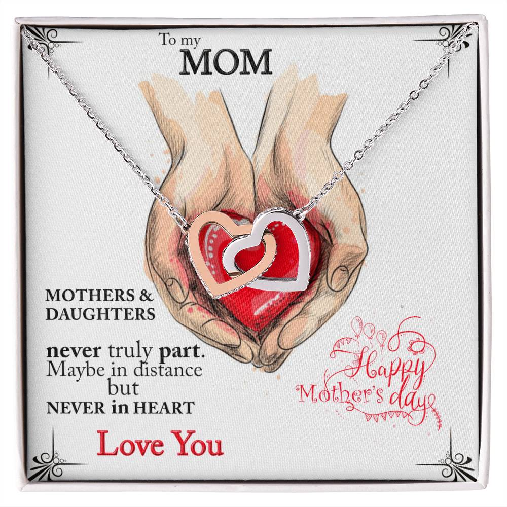 Mothers And Daughters Never Truly Part. Beautiful Necklace For Your Mom. Interlocking Hearts Necklace
