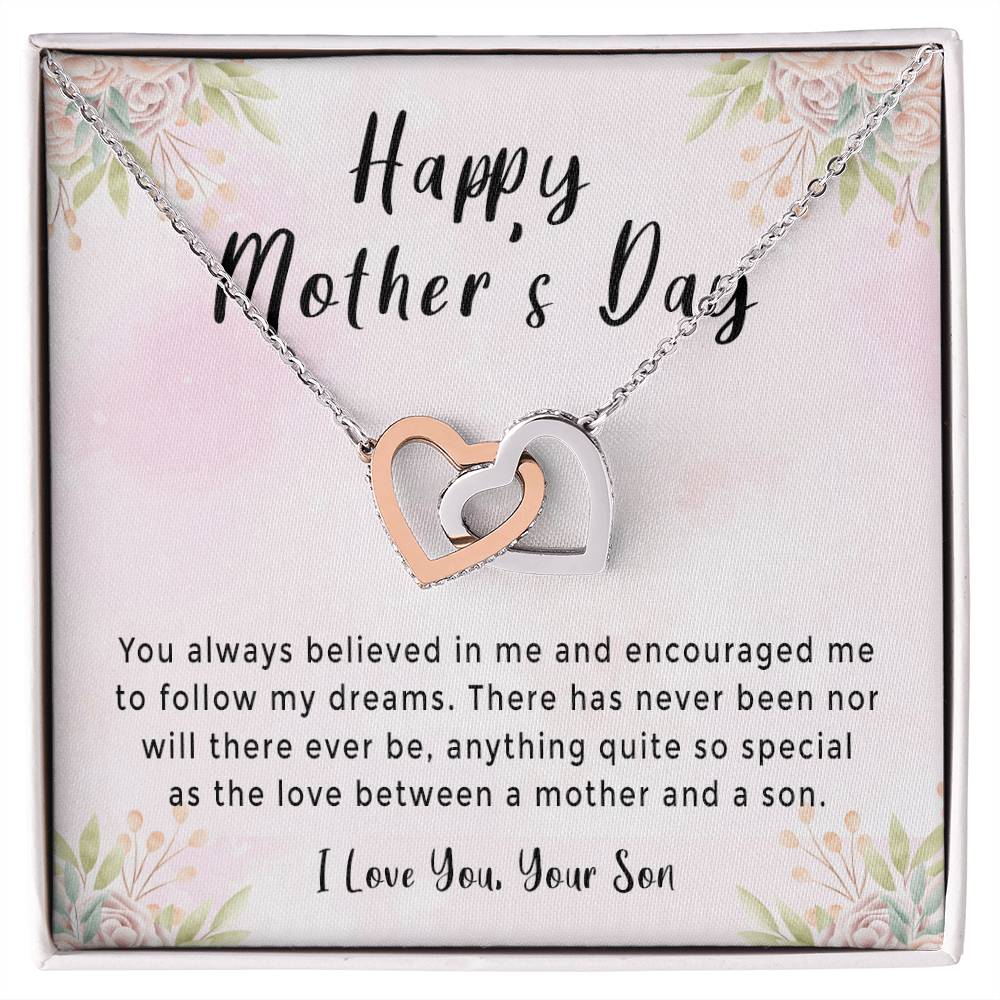 Mother'S Day Gift Necklace From Son On Interlocking Hearts Necklace