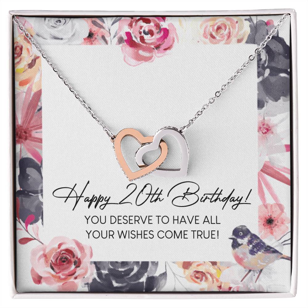 Happy 20Th Birthday Interlocking Hearts Necklace Message Card