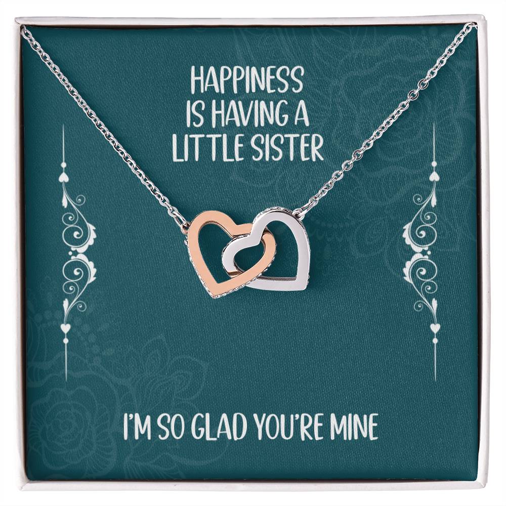 Heart Necklace Gift For Sister - Happiness Is Having A Great Little Sister Interlocking Hearts Necklace