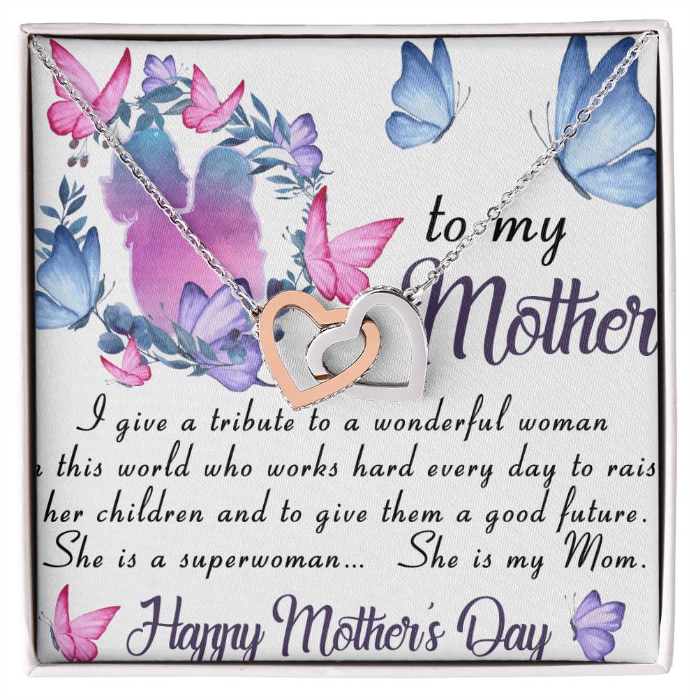 To My Mom- Pendant Necklace Birthday Gift Mothers Day Gift Jewelry For Her Interlocking Hearts Necklace