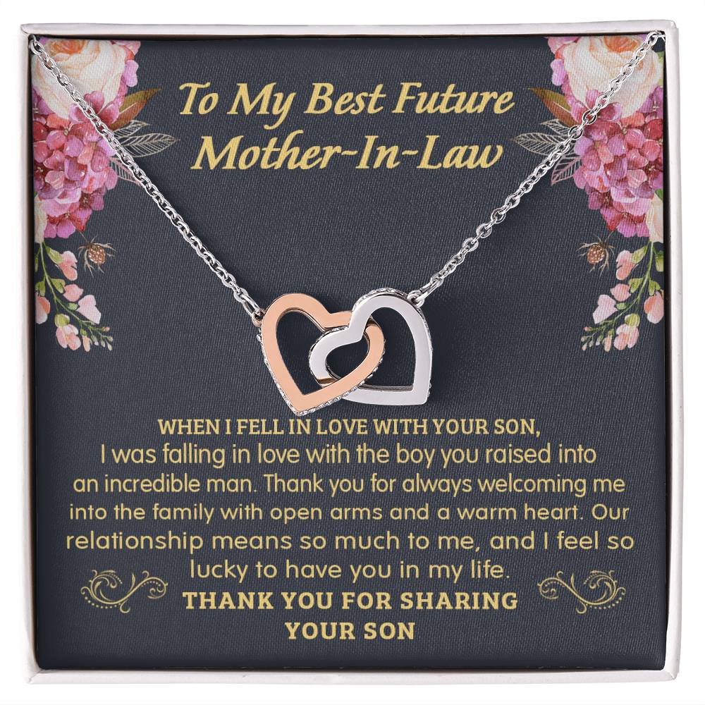 Gift For Future Mother-In-Law - The Boy You Raised - Interlocking Interlocking Hearts Necklace