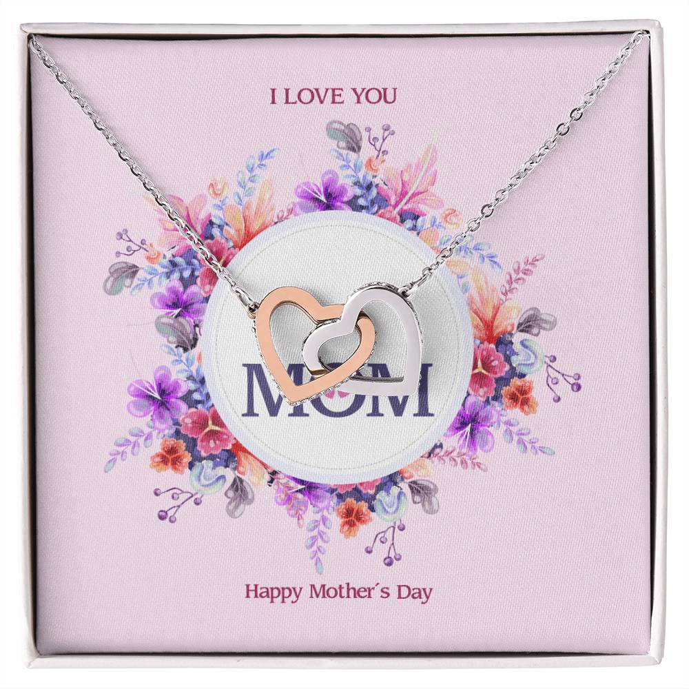 Happy Mother'S Day - Two Hearts Embellished With Cubic Zirconia Stones Interlocking Hearts Necklace
