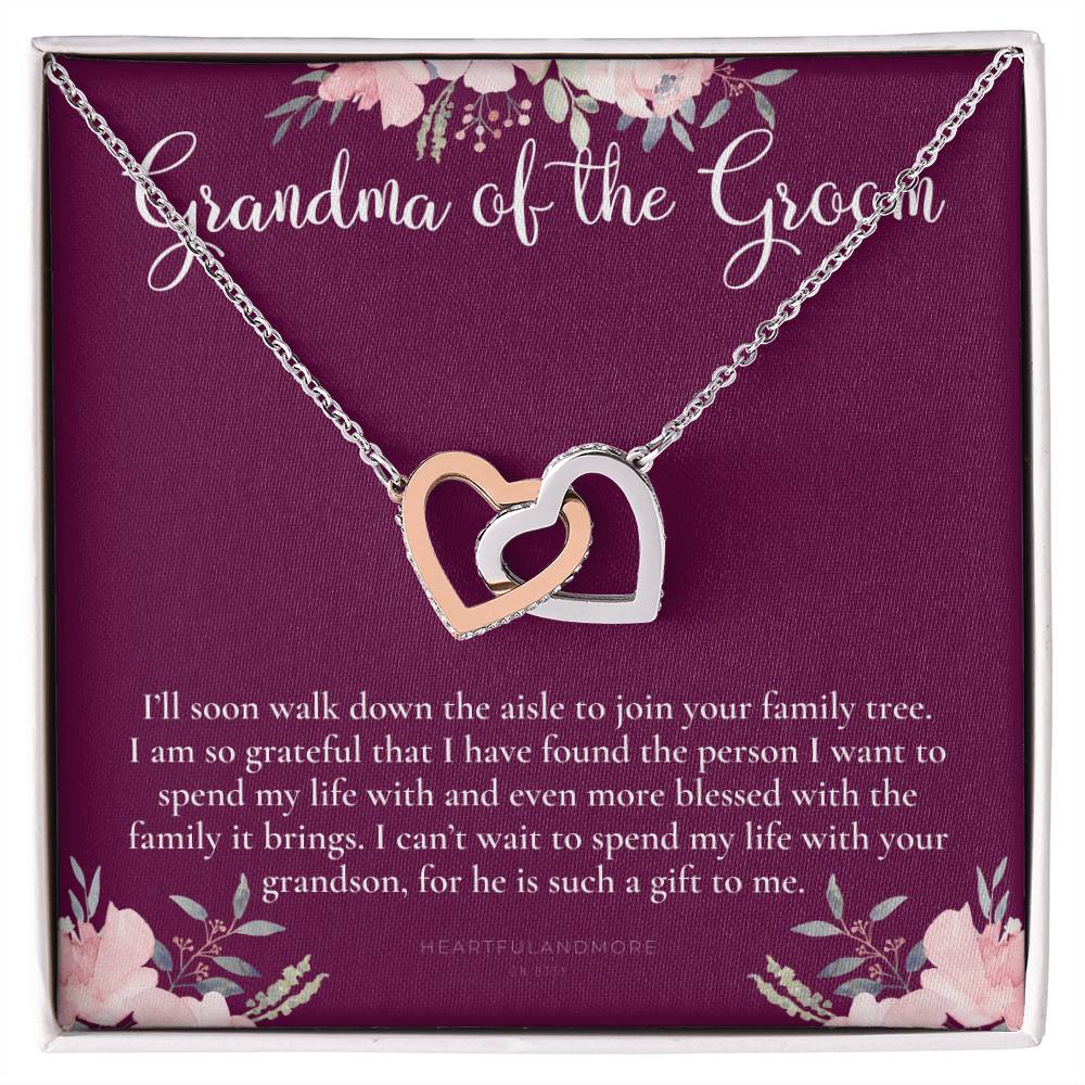 Grandmother Of The Groom Gift Necklace Grandma Wedding Gift Nana Bridal Shower Rehearsal Dinner Thank You Gift Interlocking Hearts Necklace