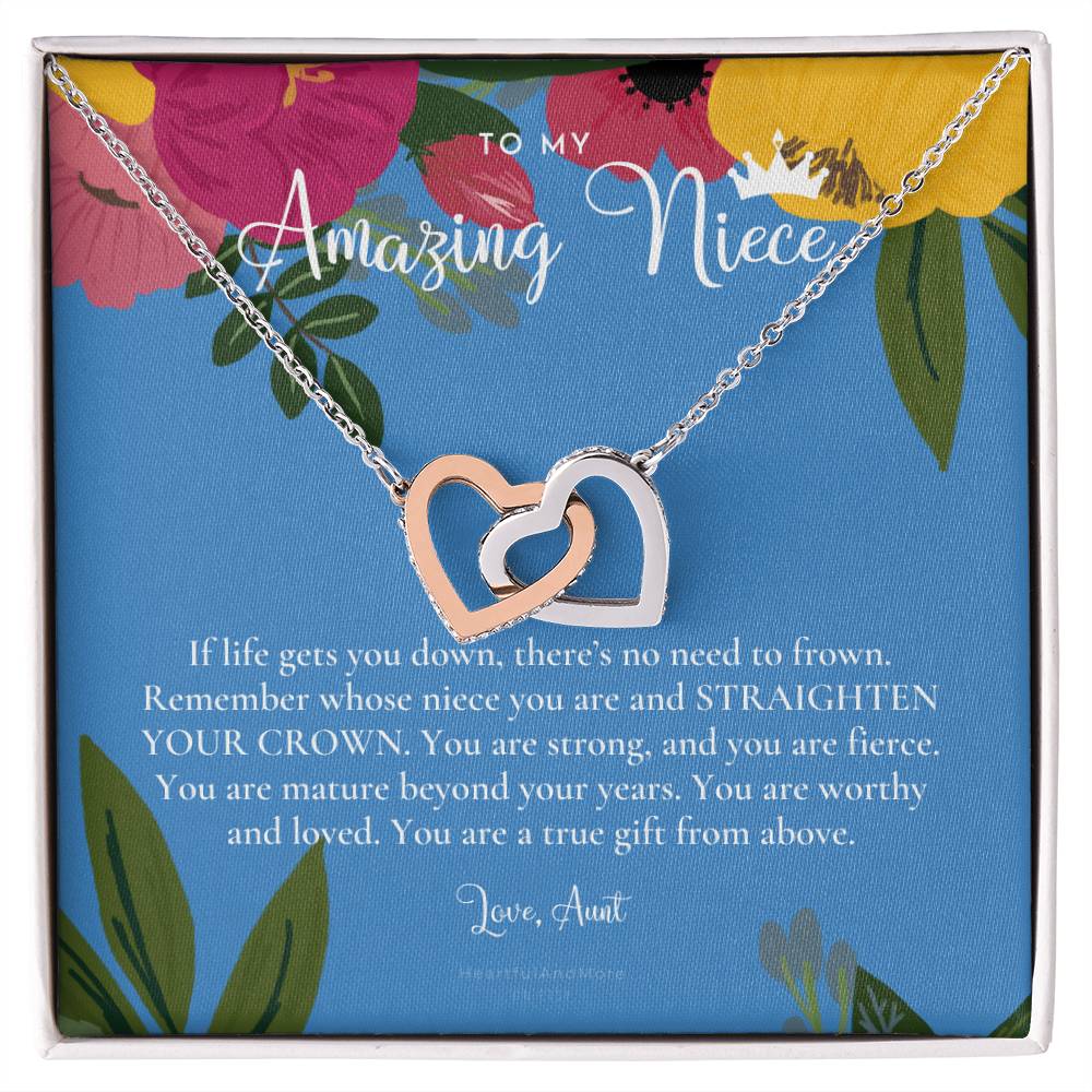 To My Amazing Niece Straighten Your Crown Necklace Aunt Niece Necklace Niece Birthday Gift Niece Graduation Gift Interlocking Hearts Necklace
