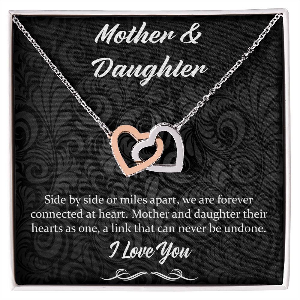 Side By Side Or Miles Apart - Mother & Daughter Interlocking Hearts Necklace