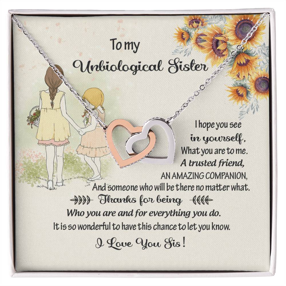 To My Unbiological Sister-A Trusted Friend-By Heart-Interlocking Heart Necklace Interlocking Hearts Necklace