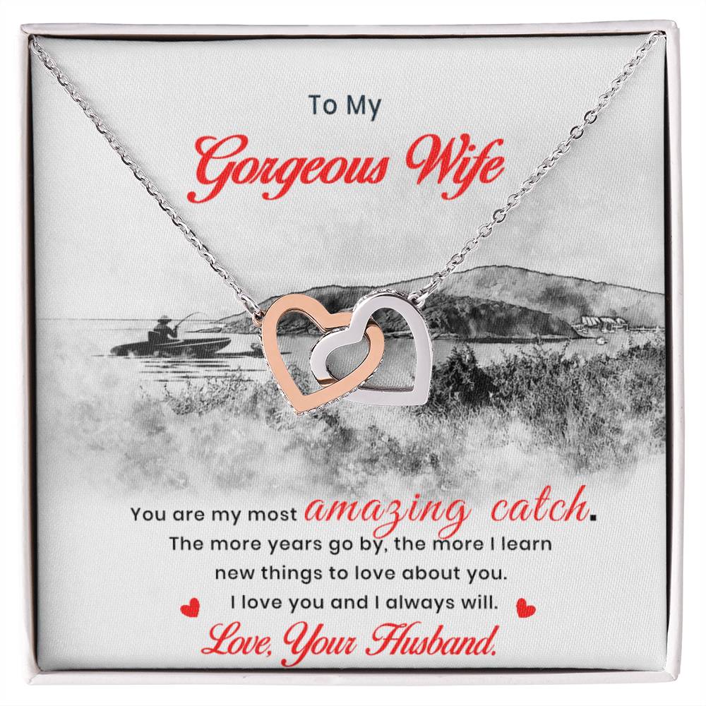 Gift For Wife From Fishing Husband Interlocking Hearts Necklace