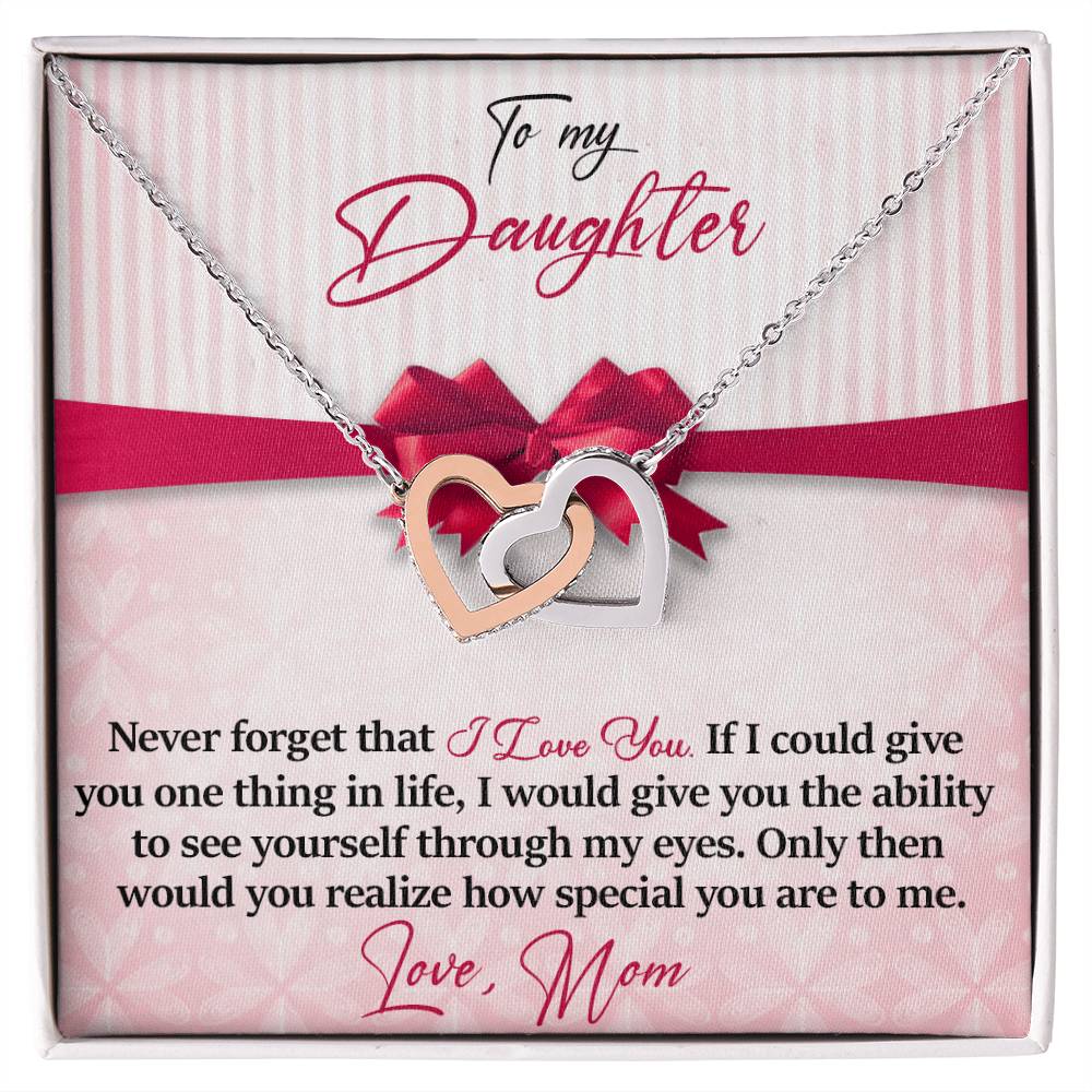 To My Daughter - I Love You - Love Mom Interlocking Hearts Necklace