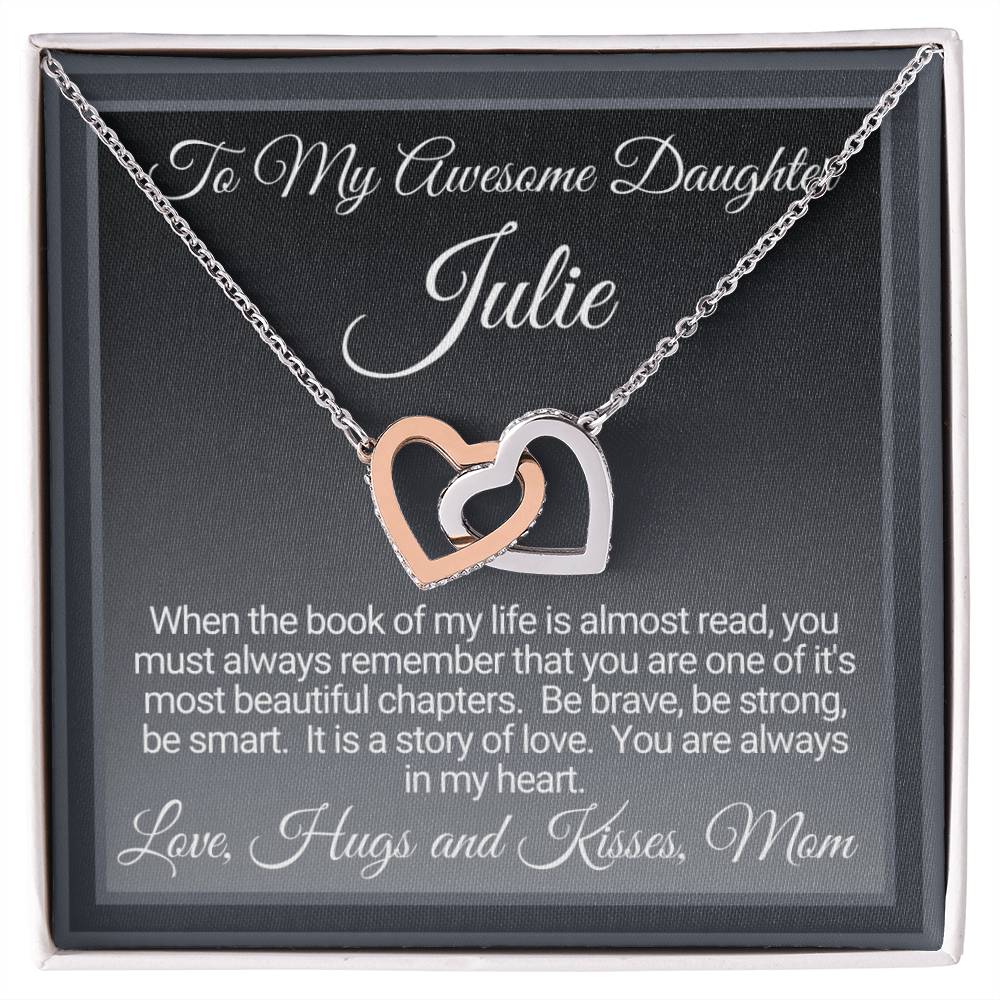 Personalized Awesome Daughter Necklace Gift From Mom Interlocking Hearts Necklace