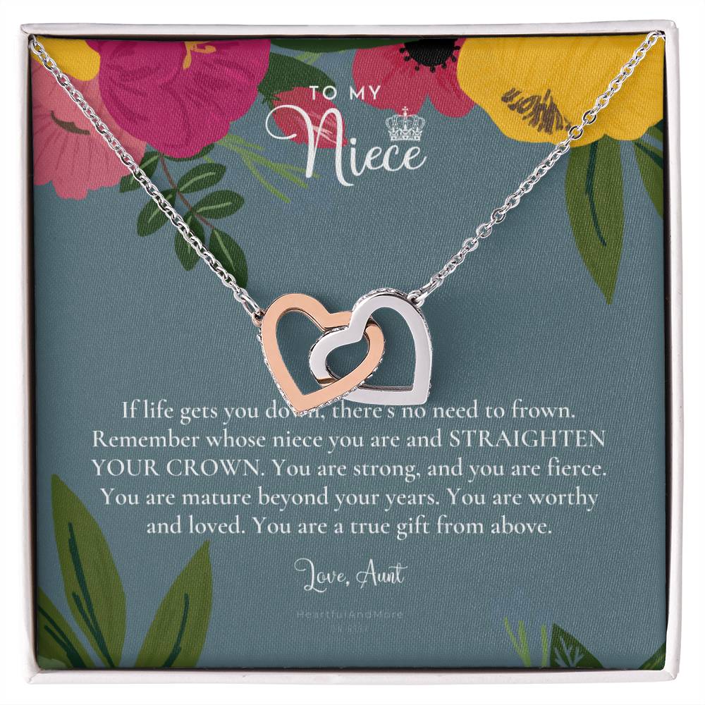 To My Badass Niece Straighten Your Crown Necklace Aunt Niece Necklace Niece Birthday Gift Niece Graduation Gift Interlocking Hearts Necklace