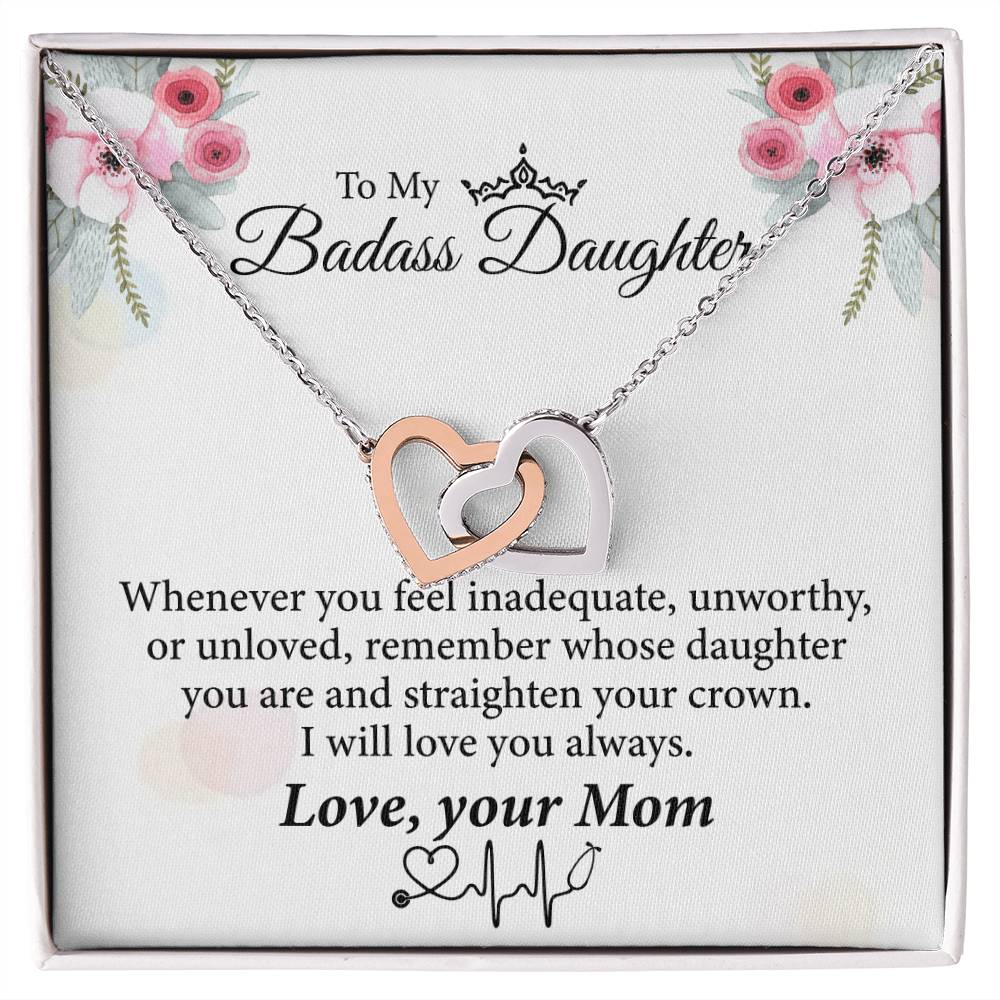 To My Badass Daughter Necklace From Mom👩⚕️ Interlocking Hearts Necklace
