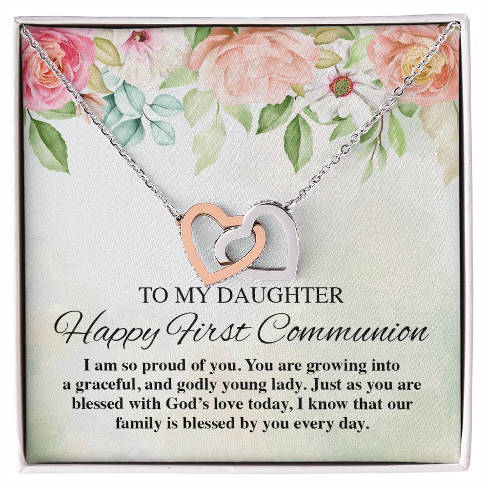 To My Daughter Happy First Communion Interlocking Hearts Necklace