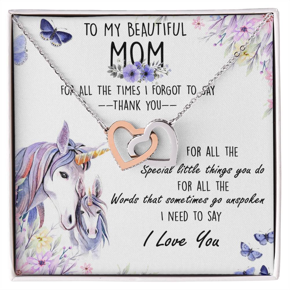 To My Beautiful Mom Interlocking Hearts Necklace Message Card