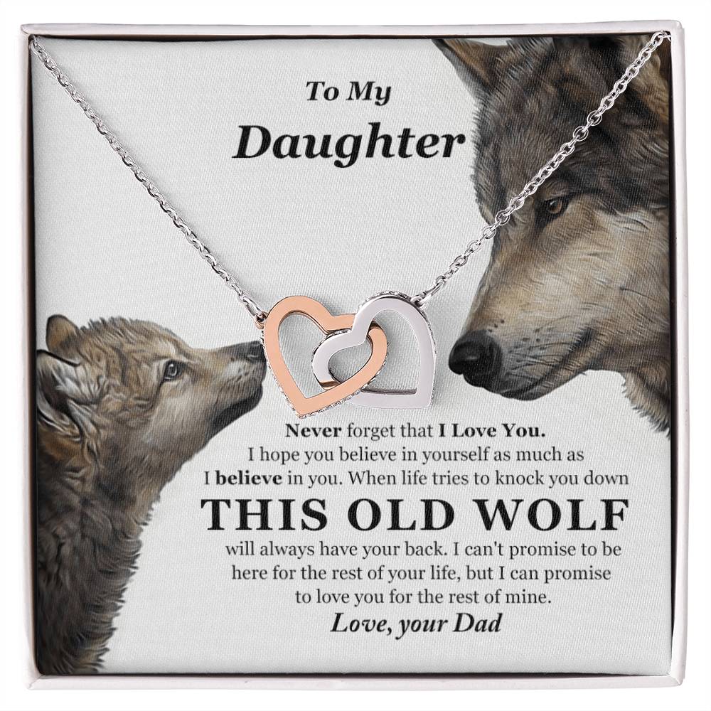 My Daughter This Old Wolf Will Always Have Your Back Interlocking Hearts Necklace