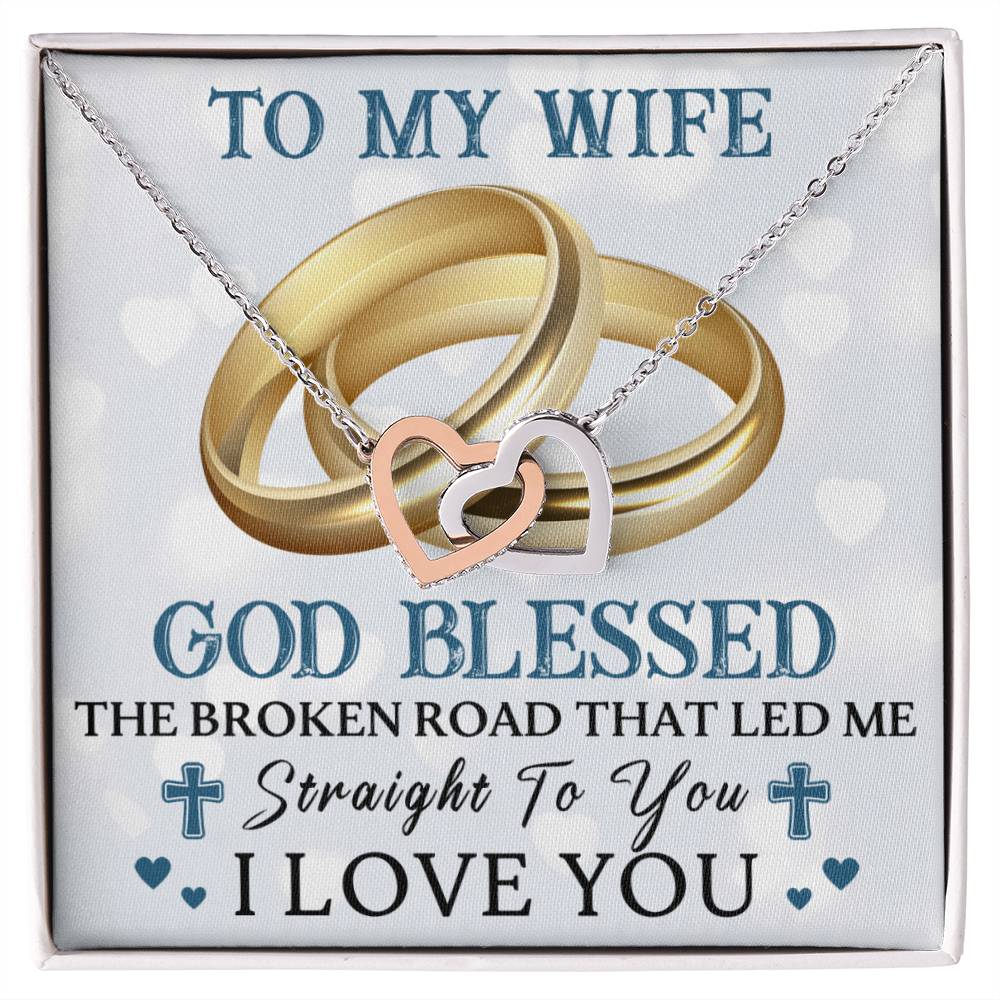 To My Wife - God Blessed - Double Hearts Interlocking Hearts Necklace