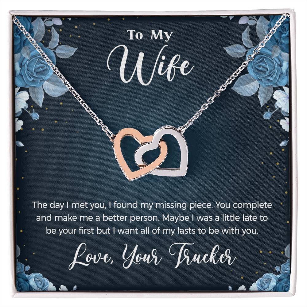 To Wife - From Trucker - You Complete Me Necklace Interlocking Hearts Necklace