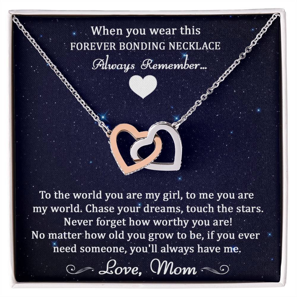 Forever Bonding Heart Necklace Gift Set - To My Daughter You Are My World Interlocking Hearts Necklace