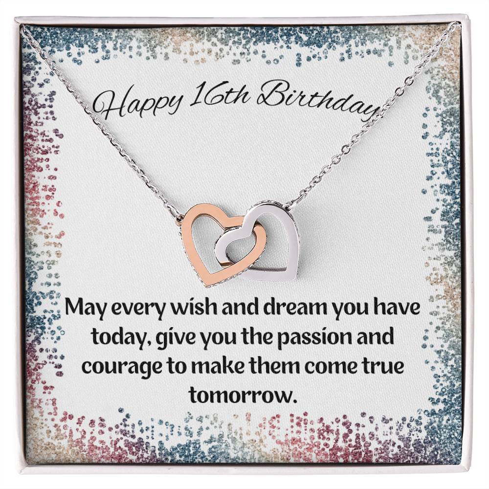 16Th Birthday-Rainbow Sparkle-Daughter Granddaughter Sister Interlocking Hearts Necklace