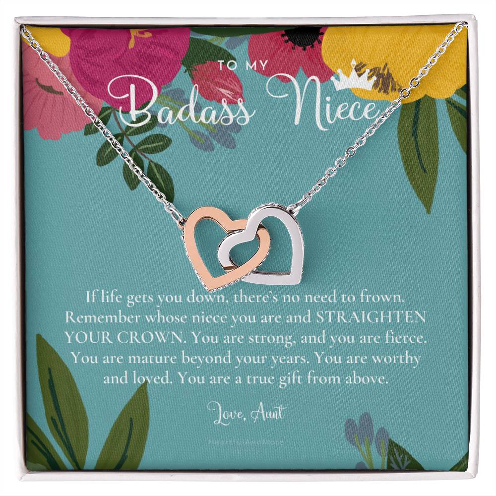 To My Badass Niece Straighten Your Crown Necklace Aunt Niece Necklace Niece Birthday Gift Niece Graduation Gift Interlocking Hearts Necklace