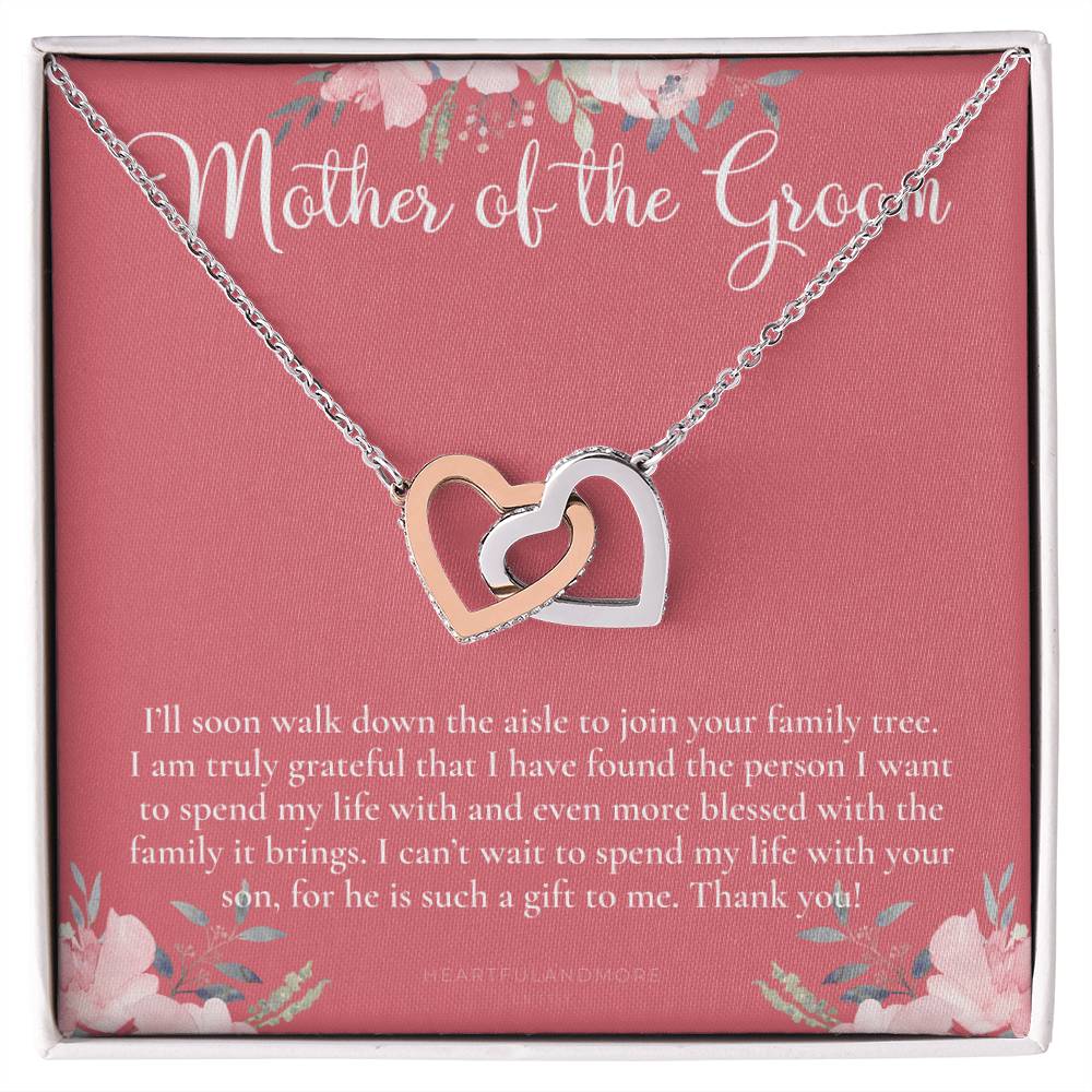 Mother Of The Groom Gift Necklace Wedding Gift Bridal Party Rehearsal Dinner Man Of My Dreams Parent Of Groom Mother In Law Gift Interlocking Hearts Necklace